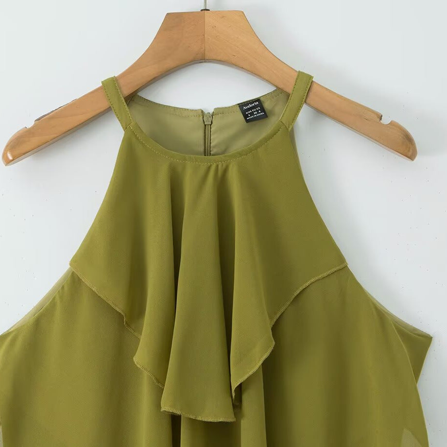 Dame maxikjole med svingende volanger Skovae