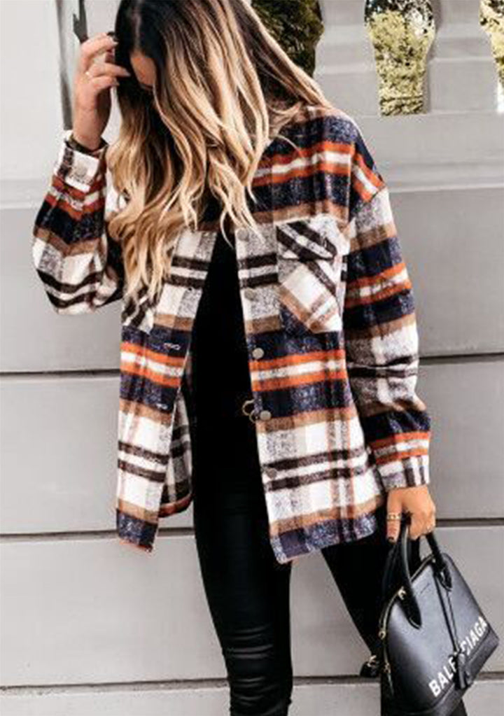 Dame Rutig Skjorte i afslappet Oversized-stil med Lommer Stilla