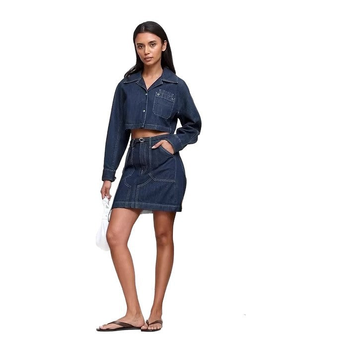 Dame Denim-Crop-Jakke og Mini Skirt Sæt Skovae