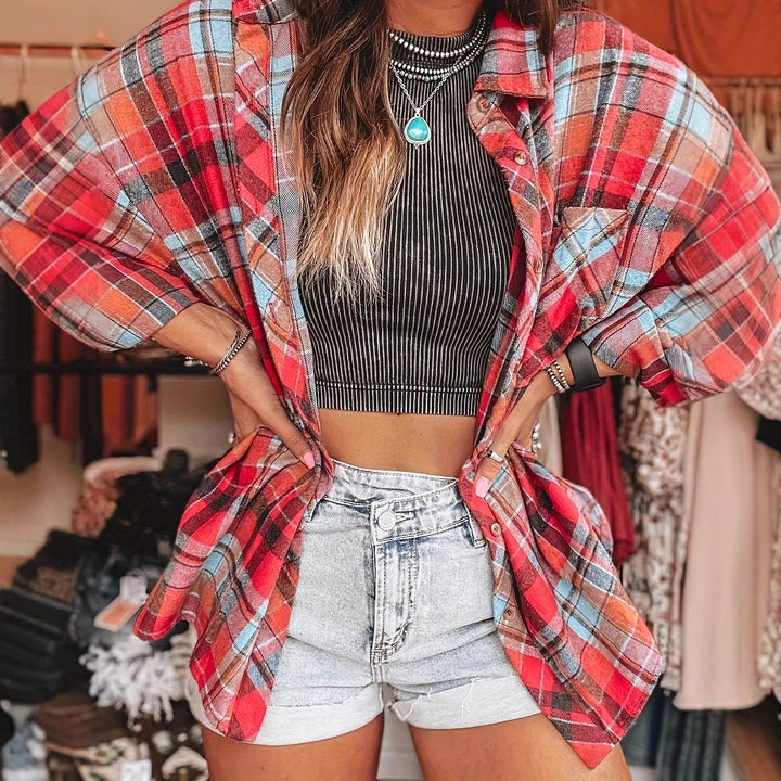 Damer store størrelser flannel skjorte Stilla