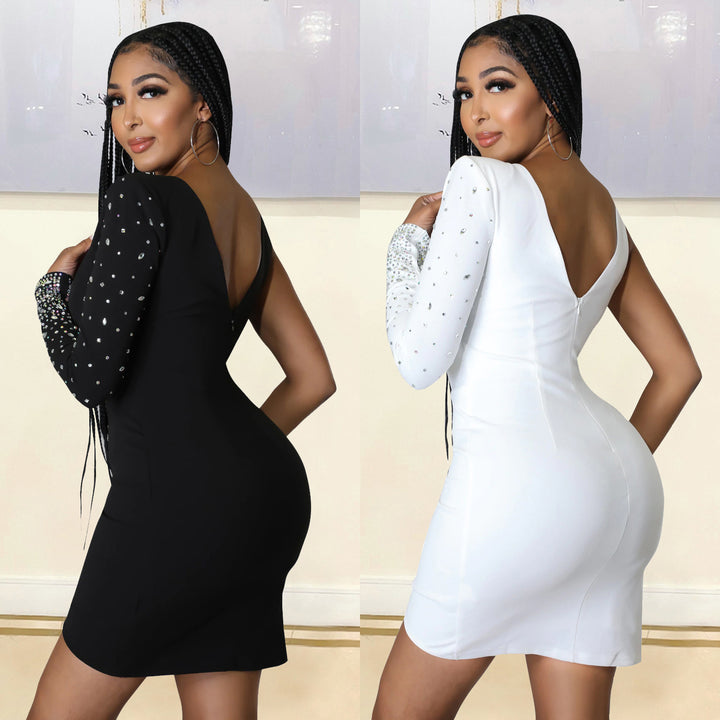 Dame Elegant Cutout Mini Kjole med Strassdetaljer Stilla