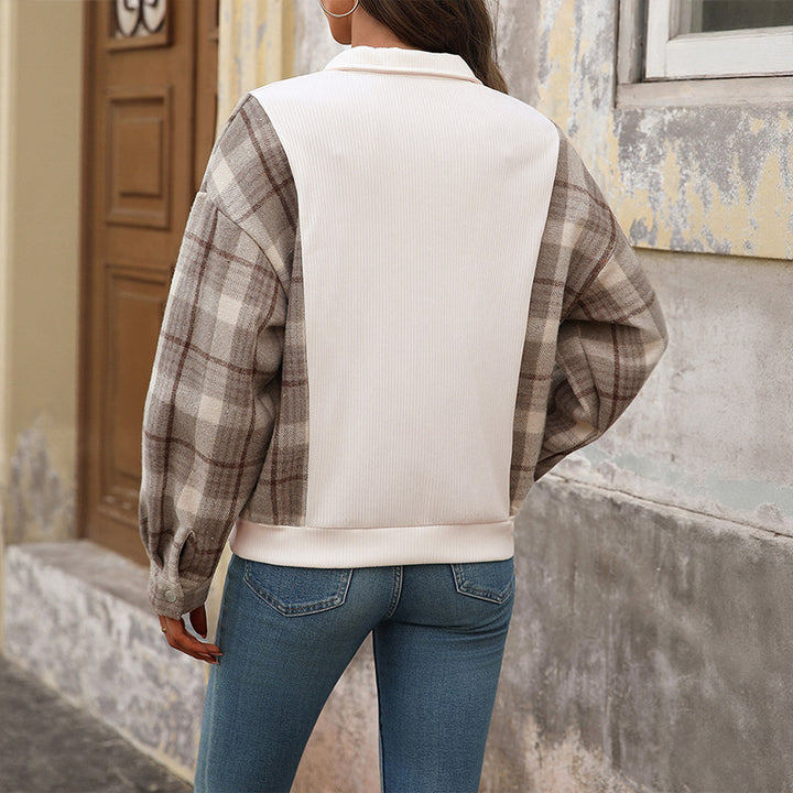 Dames fashion sweatshirt med ternet mønster og knapdetaljer Stilla