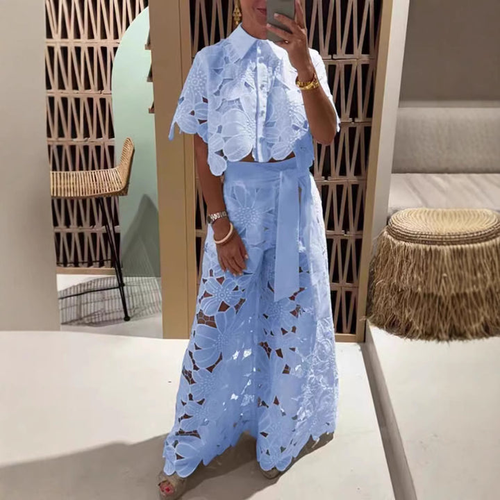 Dame sæt i moderne blomsterdesign med cropped bluse og maxi-nederdel Stilla