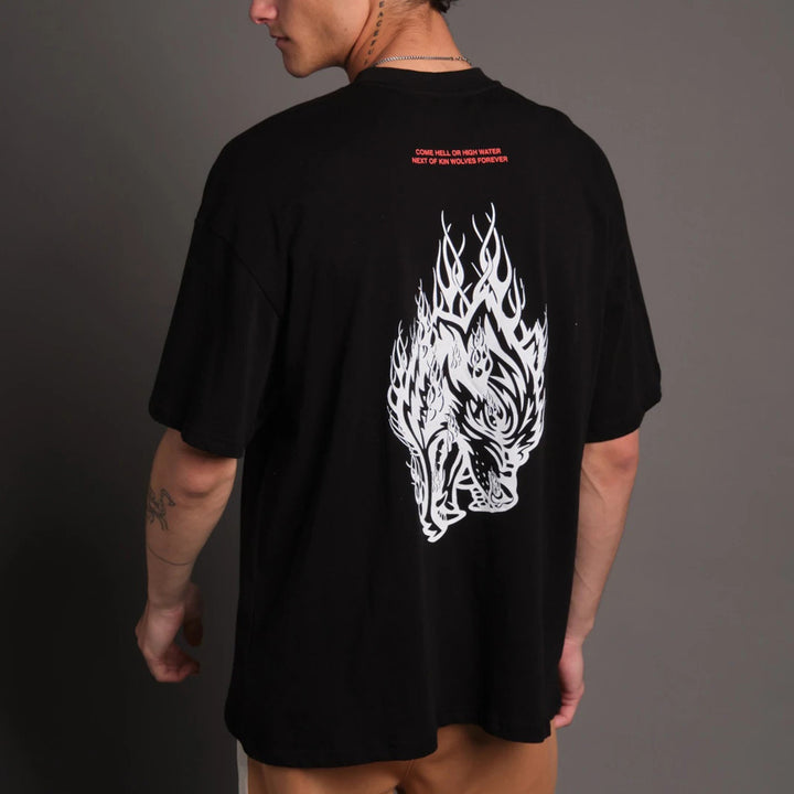 Herrer Grafik T-shirt med iøjnefaldende ulvedesign og løs pasform Stilla