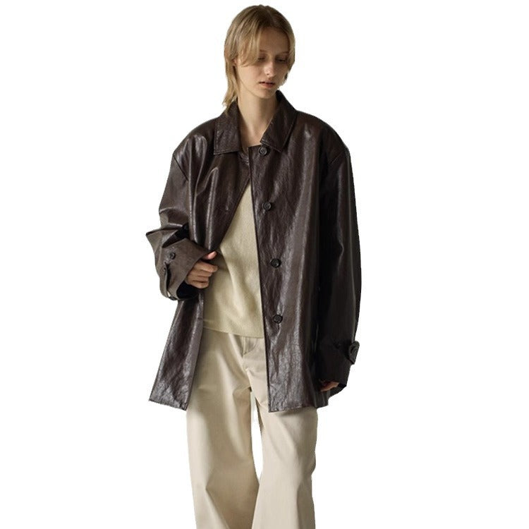 Kvinders fashionable faux læderjakke med oversized pasform Stilla