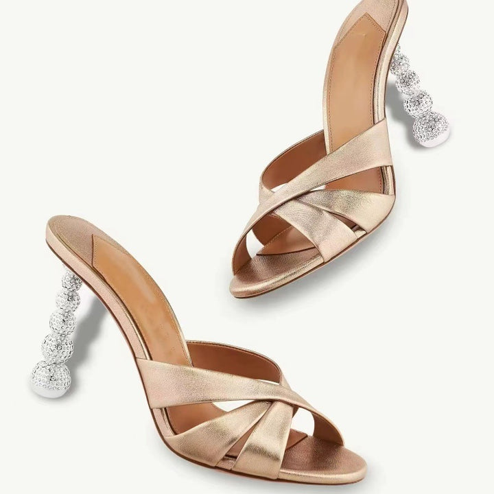 Femme Slide Sandaler med dekorative, med krystaller prydede hæle Stilla