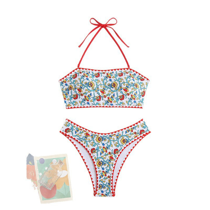 Dame Bandeau-bikini med farverigt mønster Skovae