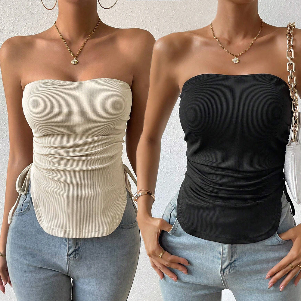 Kvinders bustier top med dekorative flæsedetaljer og bindebånd Stilla