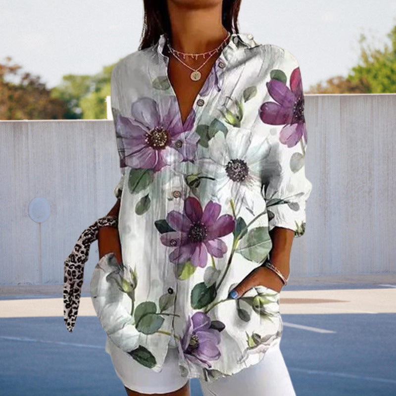 Damebluse med blomsterdesign og praktiske lommer Stilla