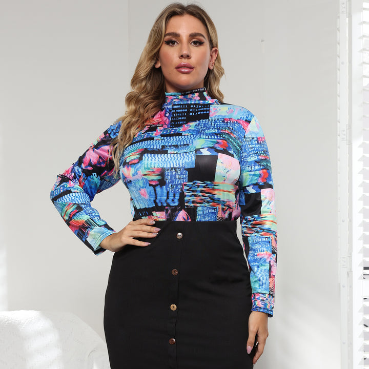 Dame Moderne Ståkravepullover med farverigt grafikdesign Stilla