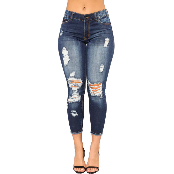 Dame Ripped Skinny Jeans med unikt vask-effekt og stilfulde slidsteder Stilla