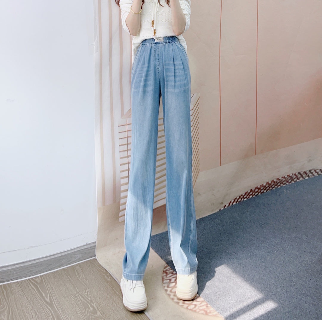 Dame Bred High-Waist Jeans med elegante folder og elastisk talje Stilla