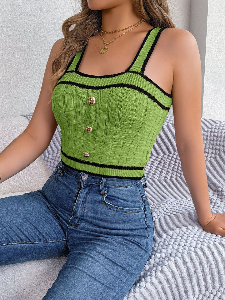 Dame Cropped Striktop med struktureret mønster og knapper Stilla