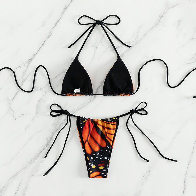 Dame Triangel-Bikinisæt med flot sommerfuglemønster og justerbare bånd Stilla