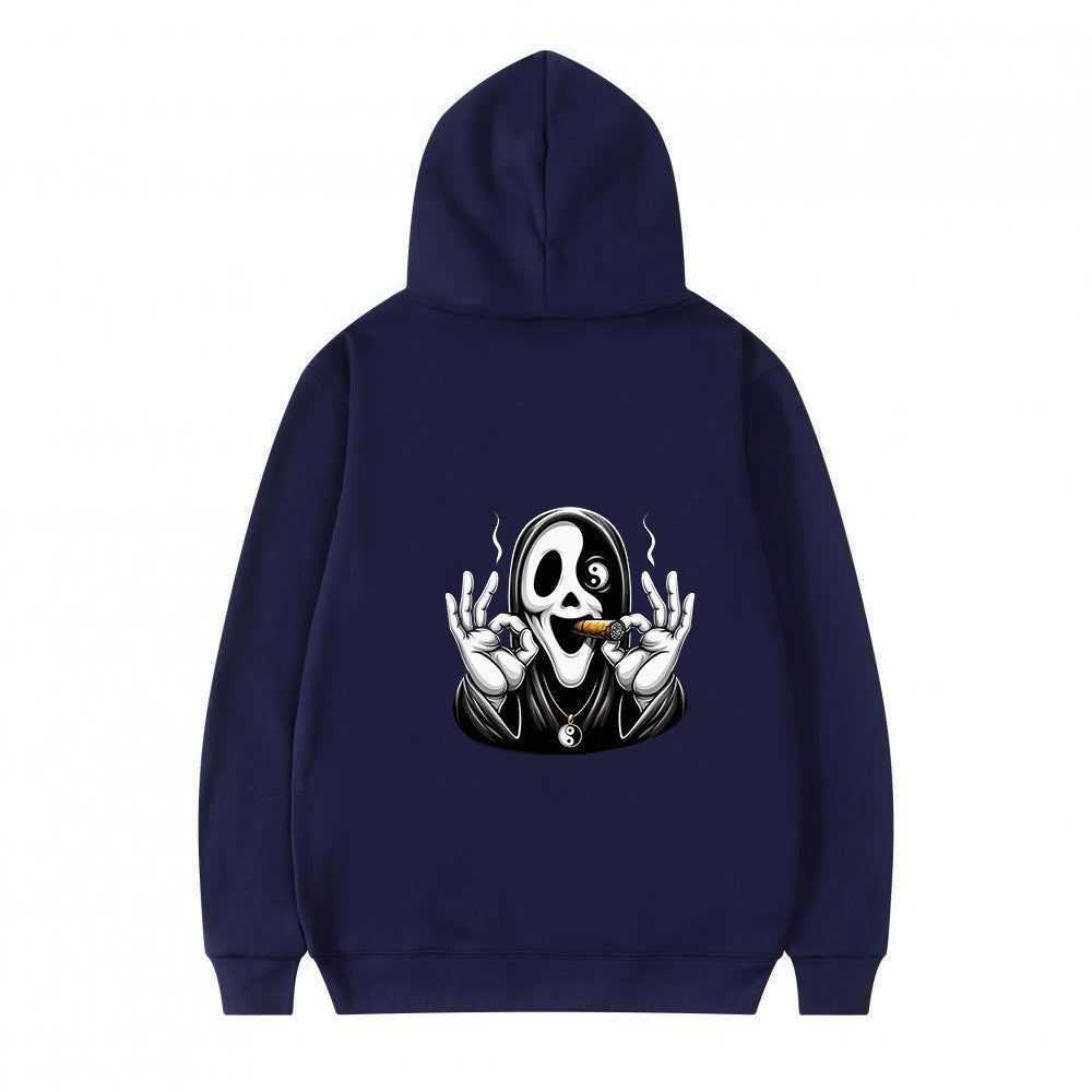 Dame hoodie med kunstnerisk kraniumprint og afslappet pasform Skovae