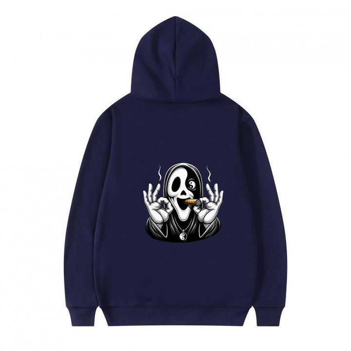 Dame hoodie med kunstnerisk kraniumprint og afslappet pasform Skovae