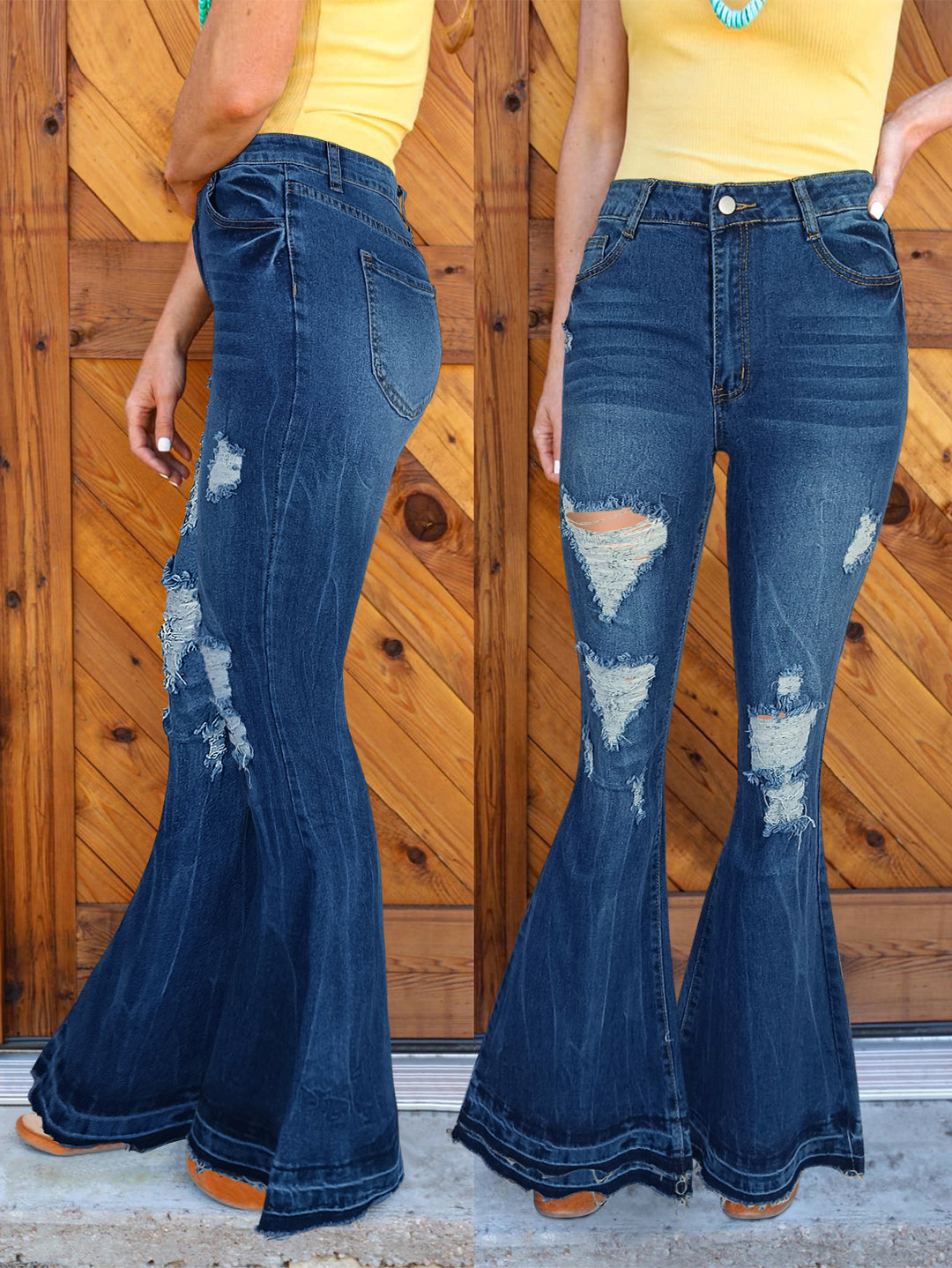 Dame Flared Jeans med stilfulde Destroyed-detaljer og høj talje Stilla