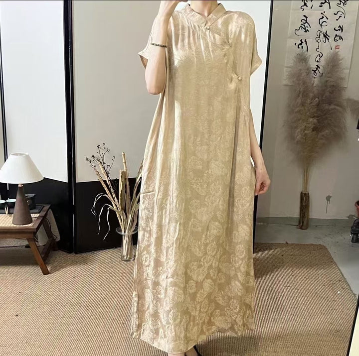 Femme Elegante Lange Florale Tryk Maxi Kjole Stilla