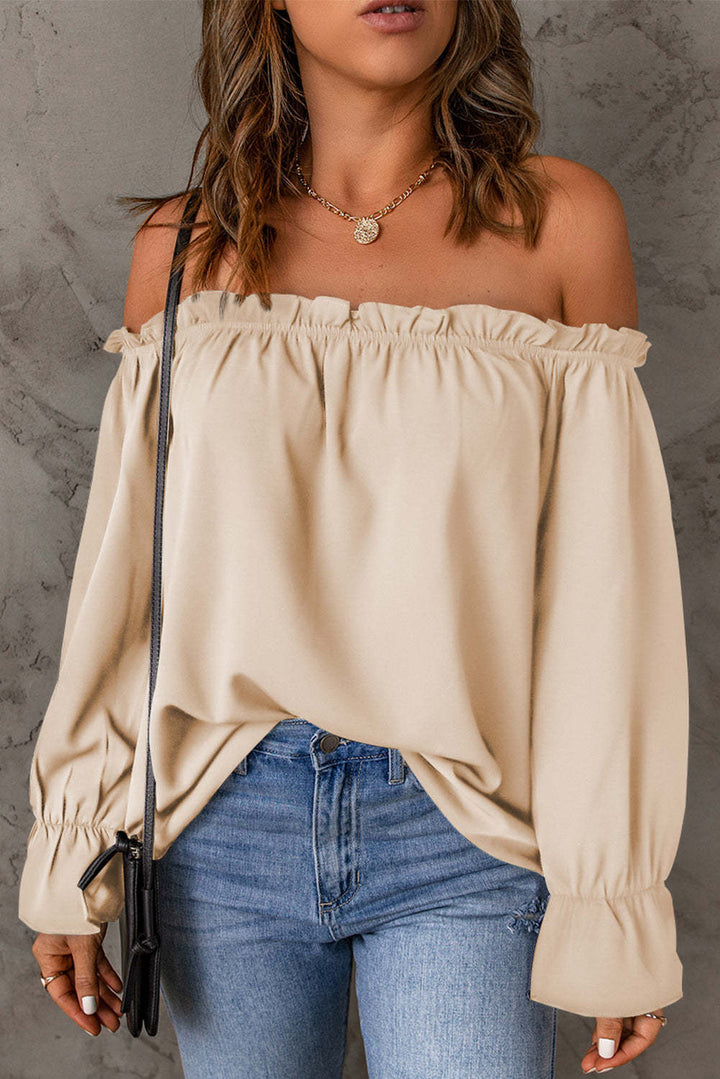 Dame Off-Shoulder Bluse med Flæse og Blød Snit Stilla