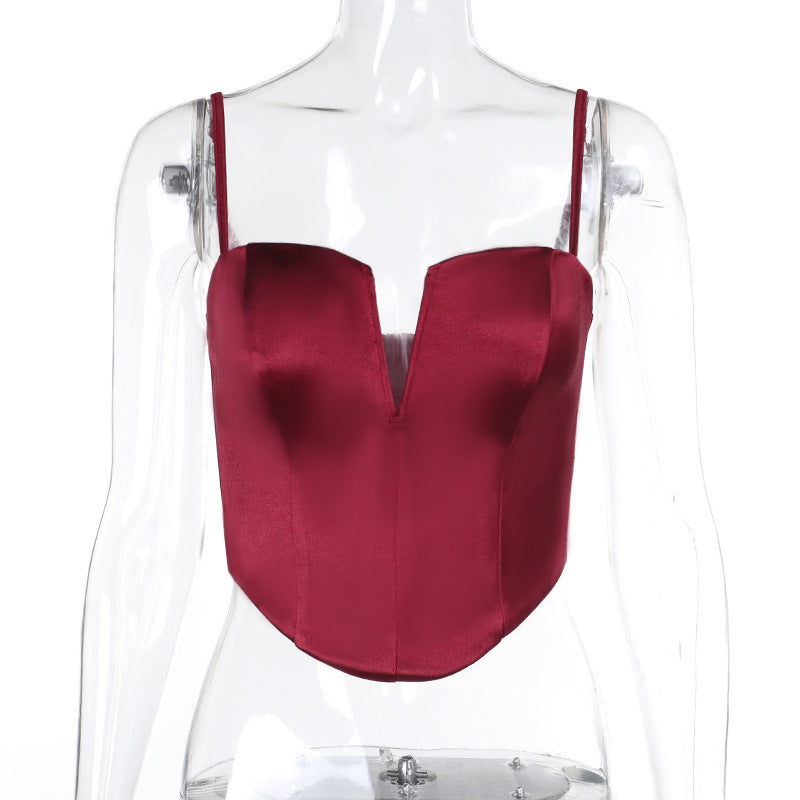 Dame Satin-Bustier med V-udskæring og justerbare stropper Skovae