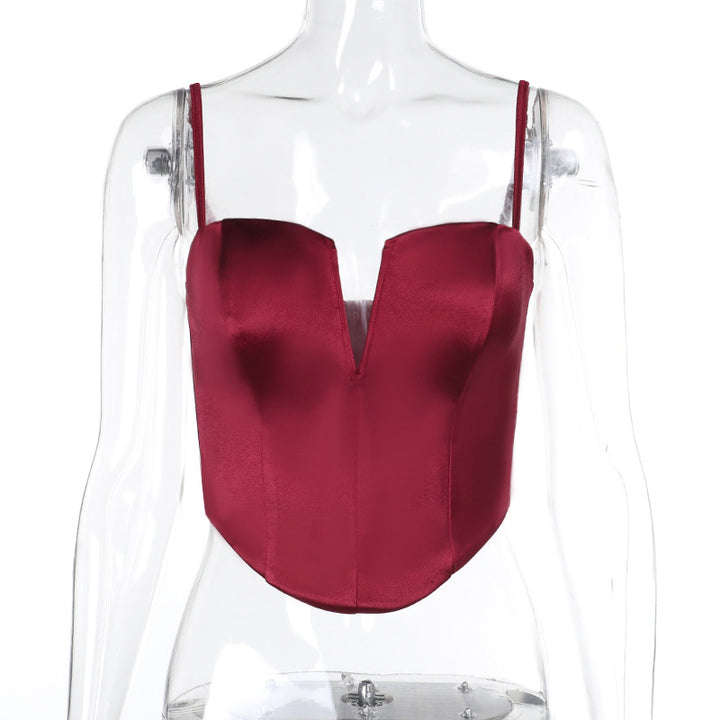 Dame Satin-Bustier med V-udskæring og justerbare stropper Skovae