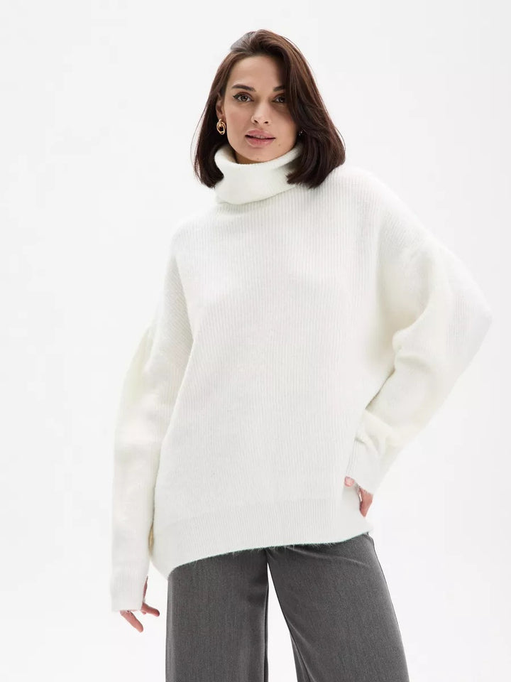 Dame hyggelig oversized sweater med høj krave og konisk skæring Stilla