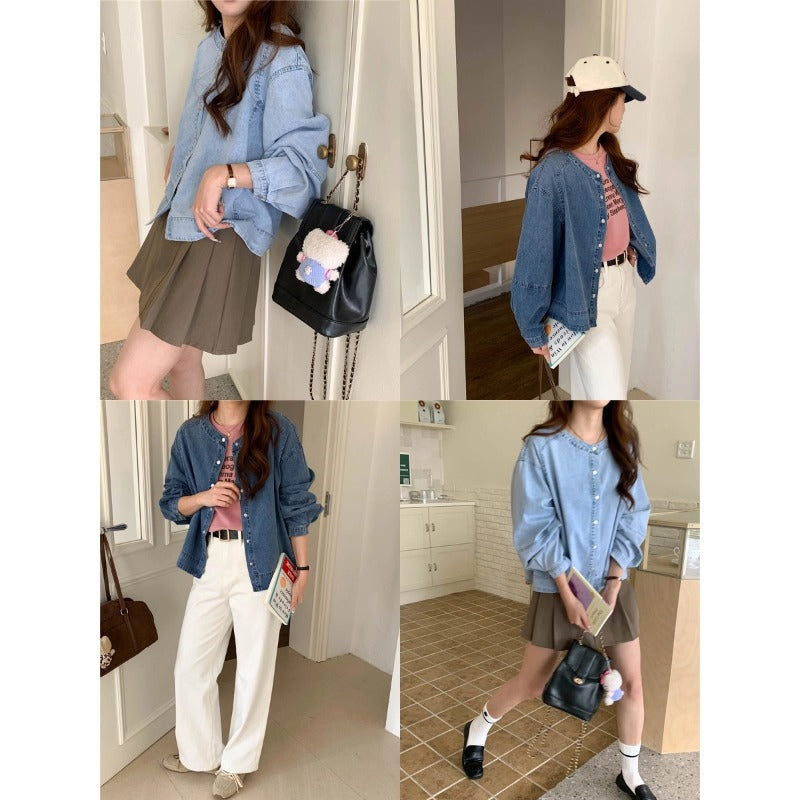 Kvinders fashionable denim bluse med puffærmer Stilla