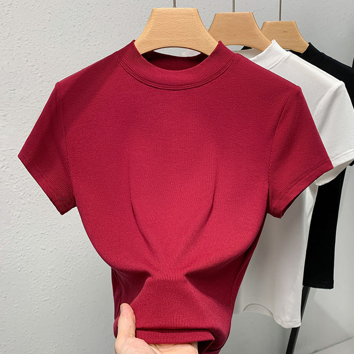 Dame figursyet T-shirt med højtstående krave i elastisk ribmateriale Stilla