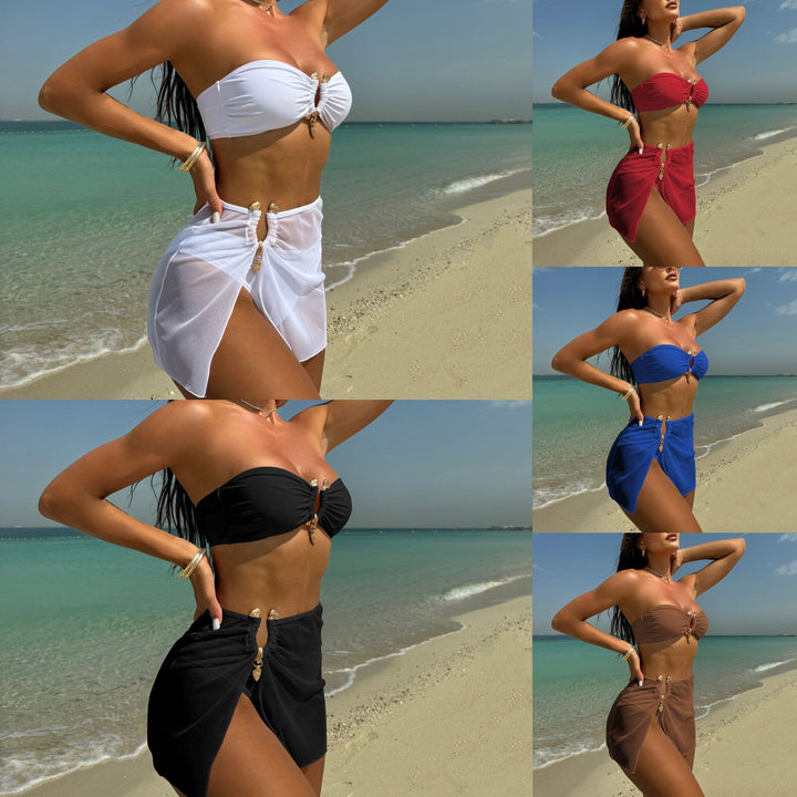Dame Bikini-sæt med elegant knude-detalje og gennemsigtig strandovertræk Stilla
