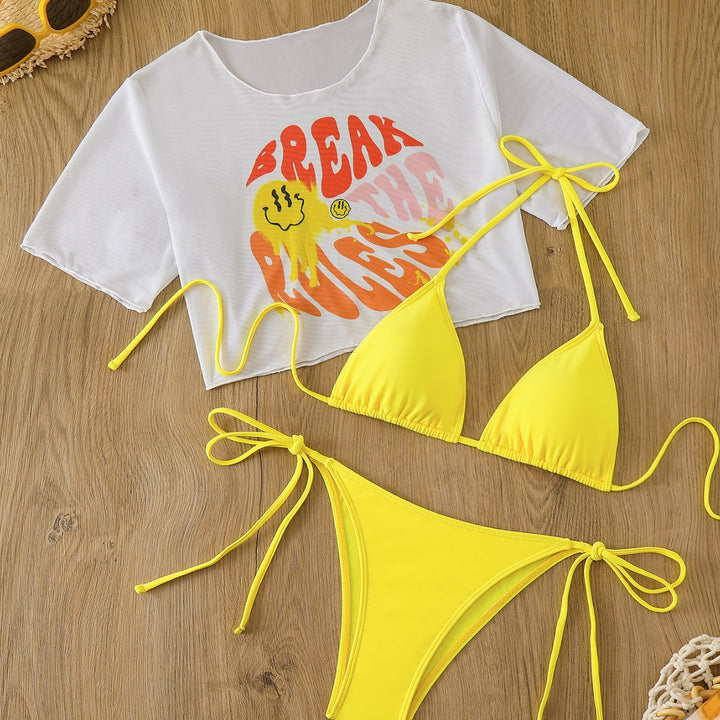 Kvinde Trendy Grafik T-shirt og Trekant Bikin sæt Stilla