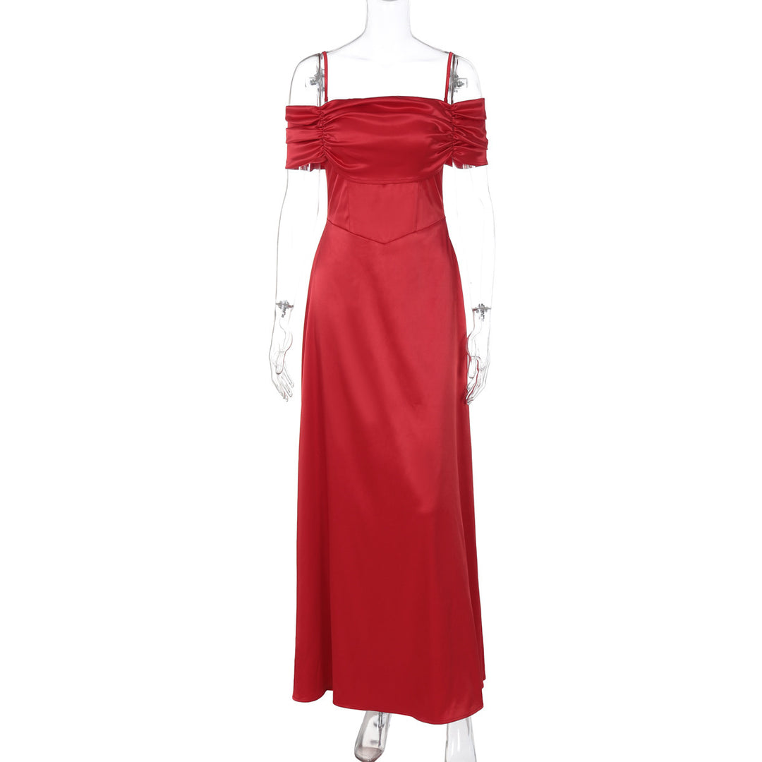 Damer Elegant draperet Maxi-kjole med skulderfri detaljer Stilla