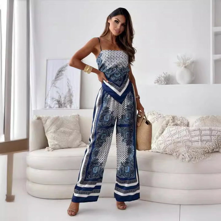 Frau Strapless Palazzo Jumpsuit med kompliceret mønster Stilla