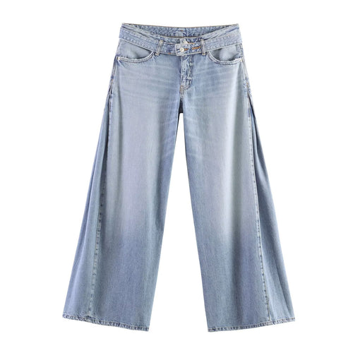 Dame brede jeans i moderne snit med høje sideskæringer Skovae