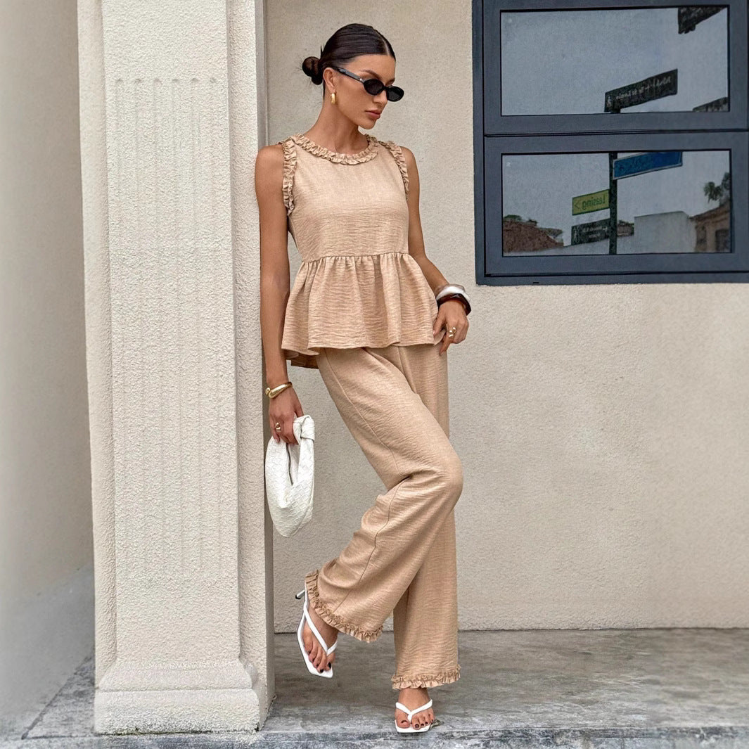 Dame Elegant Outfit med Ruffles detaljer og peplum snit Stilla