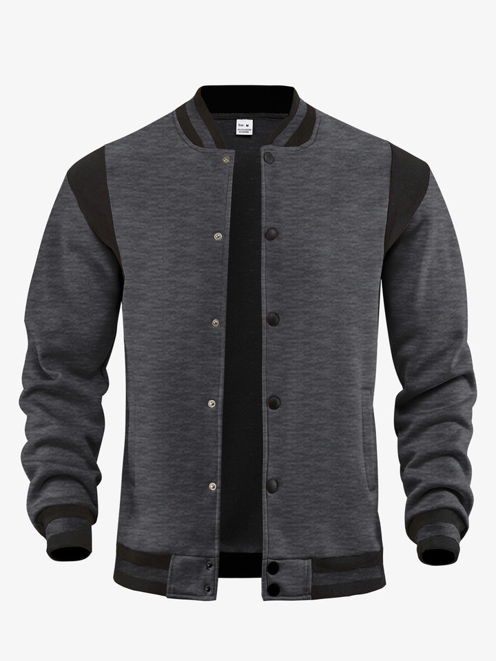 Herren nan let Collegejakke i Varsity-look med trykknaplukning, ribkant og kontrast-skulderstykke Skovae