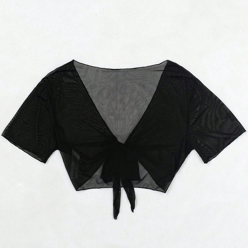 Dame Gennemsigtig Kort Crop Bindefront Top Stilla