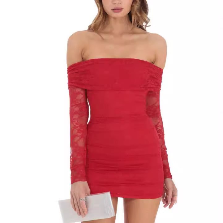 Dame Off-Shoulder Spids Kjole i tætsiddende Snit Skovae