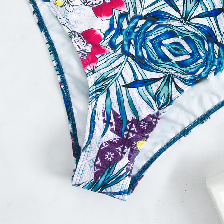 Dame højtaljet badebadedragt med elegant bustier-overdel og blomster mønstre Stilla