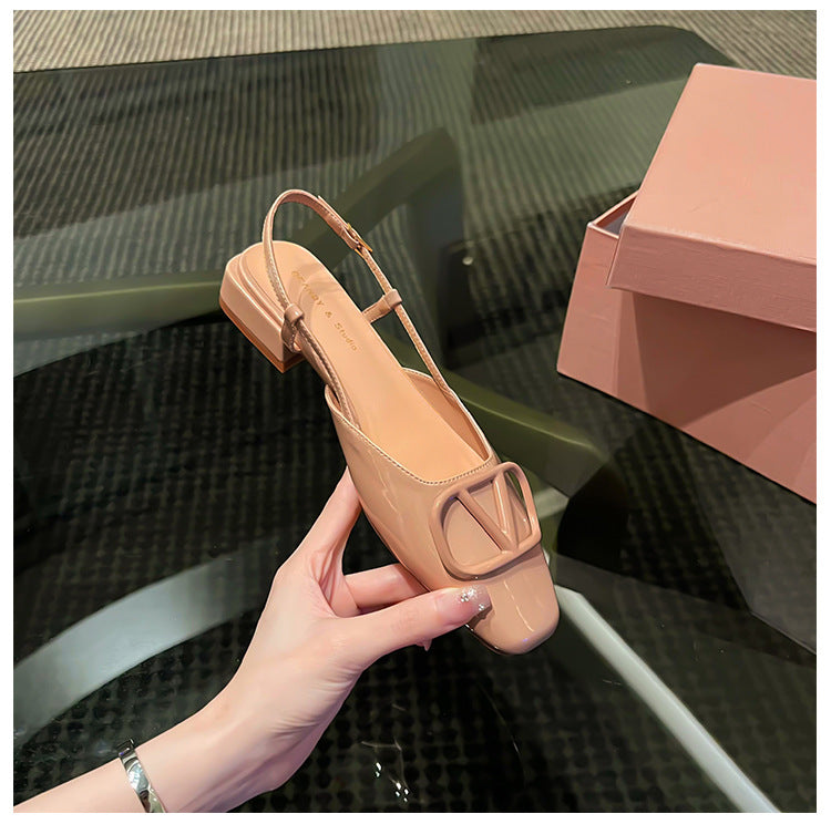 Dame Elegant Slingback Firkantet Tå Ballerina med Dekorativt Spænde Stilla