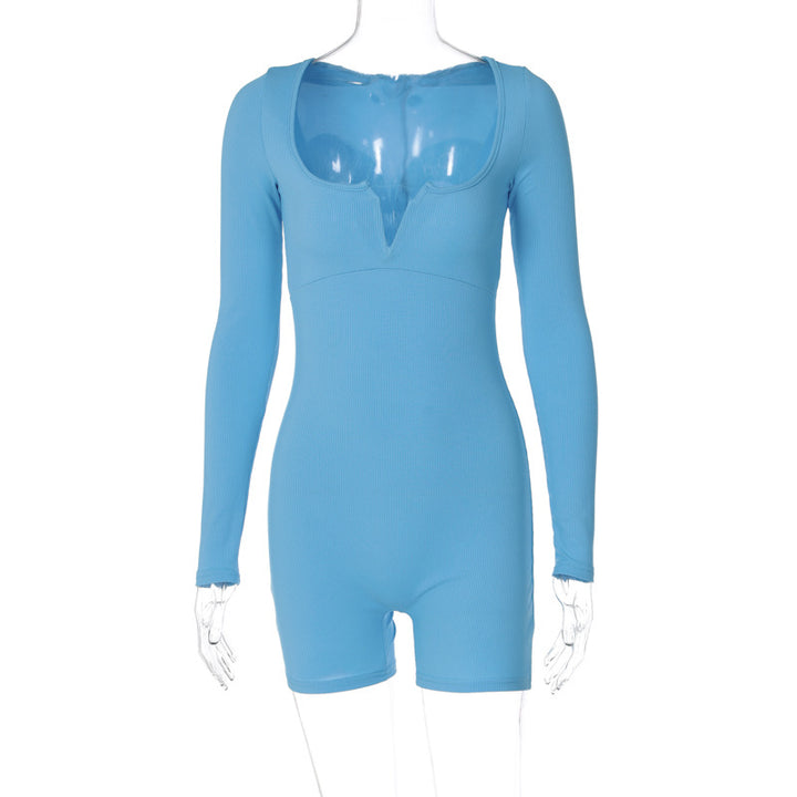 Dame Bodycon heldragt med lange ærmer og V-hals Stilla