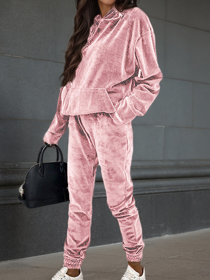 Damer sporty fleece sæt med hætte og elastisk linning Stilla