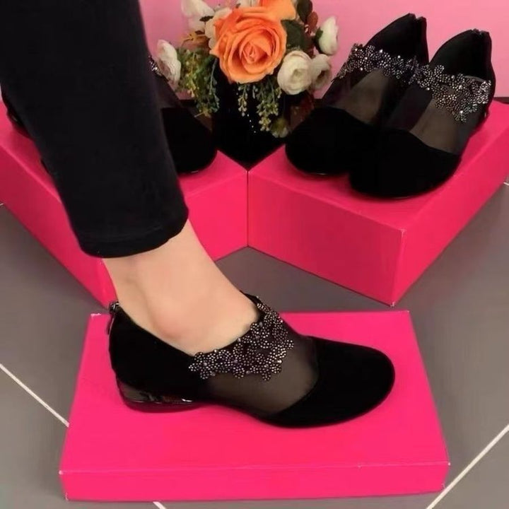 Dame elegante mules med transparent netdesign og glitrende perleaccentuer Stilla