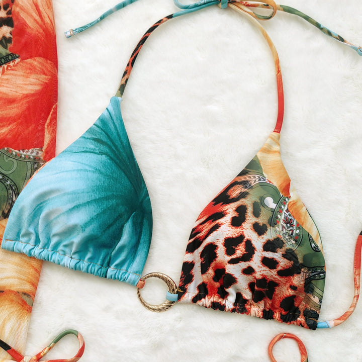 Dame bikini-sæt med blomsterdesign og smart omslagsskjørt Stilla