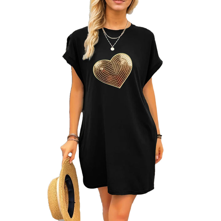 Dame afslappet T-shirt-kjole med glitrende hjerte-motiv Stilla