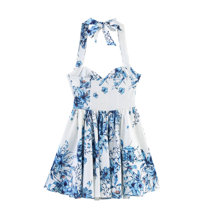 Dame Floral Print Halter Kjole Stilla