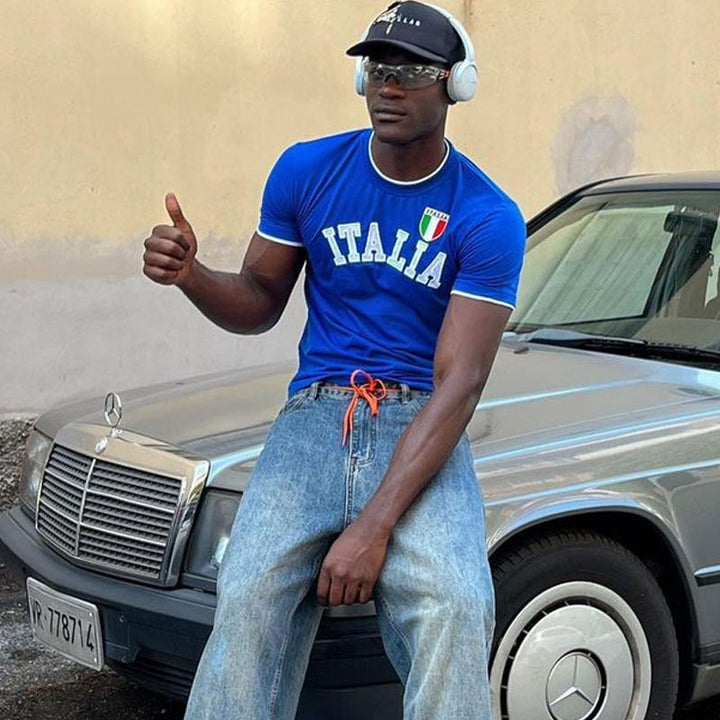 Herre sports T-shirt med Italien-motiv og kontrasterende detaljer Skovae