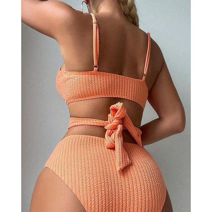 Dame Rib-Cross-Front Højt skåret Bikini-Sæt Stilla