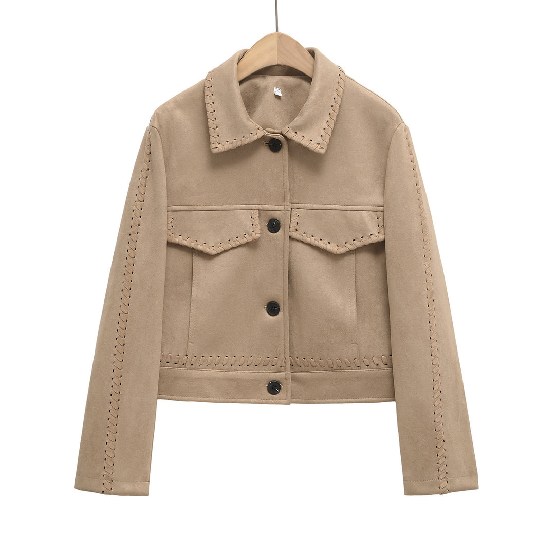 Femme Stylish Stryge Skind Crop Jakke med detaljeret Broderi Stilla