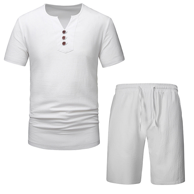 Herrer fritids Henley overdel og shorts sæt Stilla