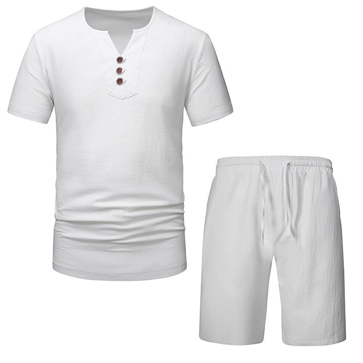 Herrer fritids Henley overdel og shorts sæt Stilla